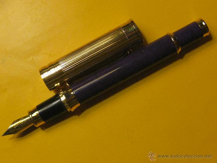 Bol&iacute;grafos antiguos: PLUMA ESTILOGRAFICA MORADA Y DORADA - Foto 4