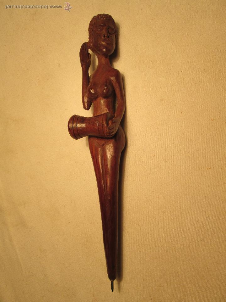 Stylos-bille anciens: BOLIGRAFO, TALLA DE MADERA FIGURA FEMENINA.
