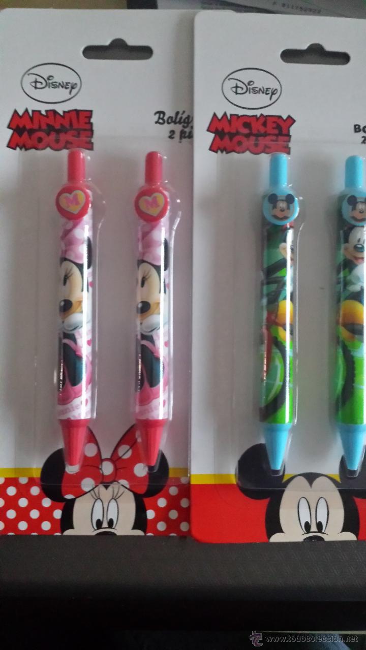 Stylos-bille anciens: CONJUNTO ESTUCHE ESCOLAR Y JUEGO DE CUATRO BOL&Iacute;GRAFOS DE MICKEY Y MINNIE; DISNEY. NUEVOS, SIN ABRIR