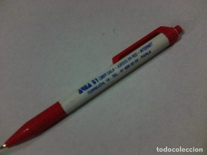 Penne a sfera antiche: Boligrafo promo Area 51 - Ciber sala - Juegos eb red - internet - Parla Madrid - Vintage 90&acute;s