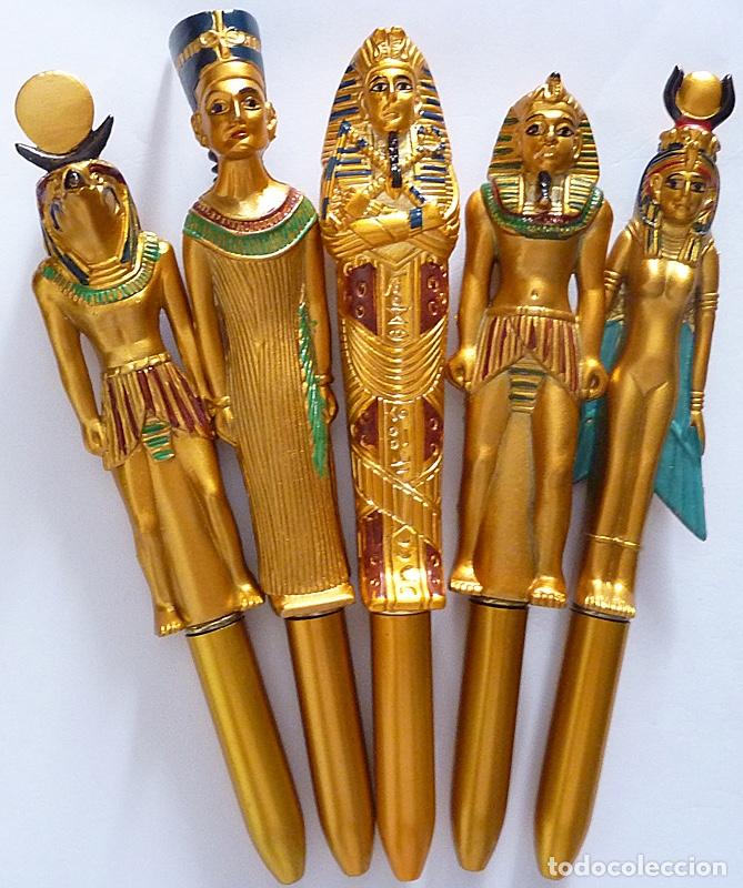 Bol&iacute;grafos antiguos: COLECCI&Oacute;N DE 5 BOLIGRAFOS DORADOS EGIPCIOS: ISIS, RA, NEFERTITI, TUTANKHAMON Y UN SARCOF&Aacute;GO - NUEVOS