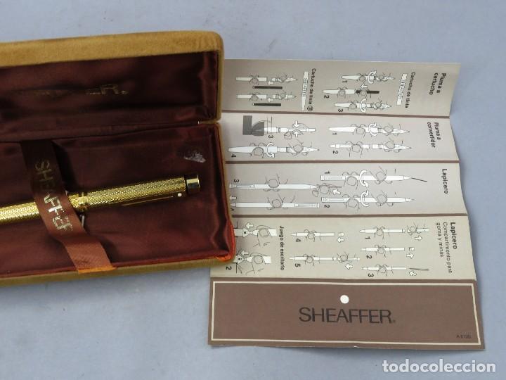 Bol&iacute;grafos antiguos: Pluma Sheaffer chapada en oro 14k En estuche original - Foto 2