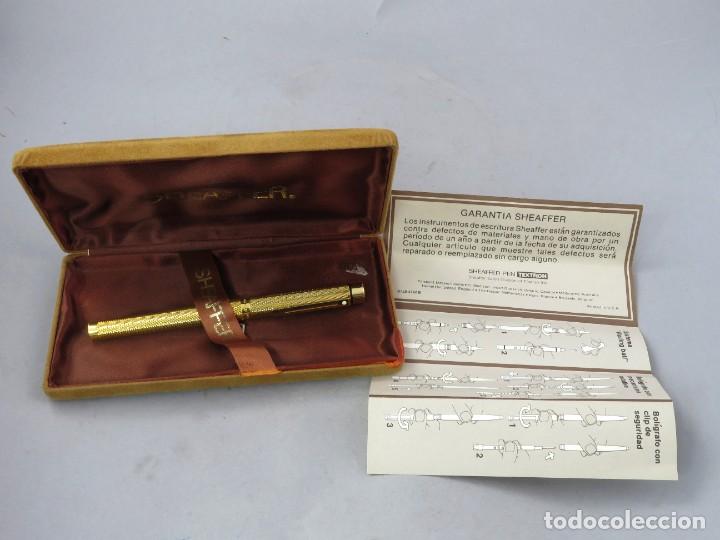 Bol&iacute;grafos antiguos: Pluma Sheaffer chapada en oro 14k En estuche original - Foto 3