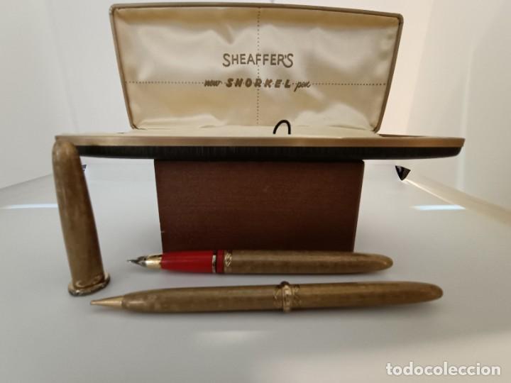 Bol&iacute;grafos antiguos: Set de bol&iacute;grafo y pluma Sheaffer. - Foto 1
