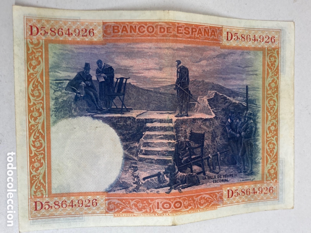Bol&iacute;grafos antiguos: Billete de cien pesetas 1925 - Foto 2