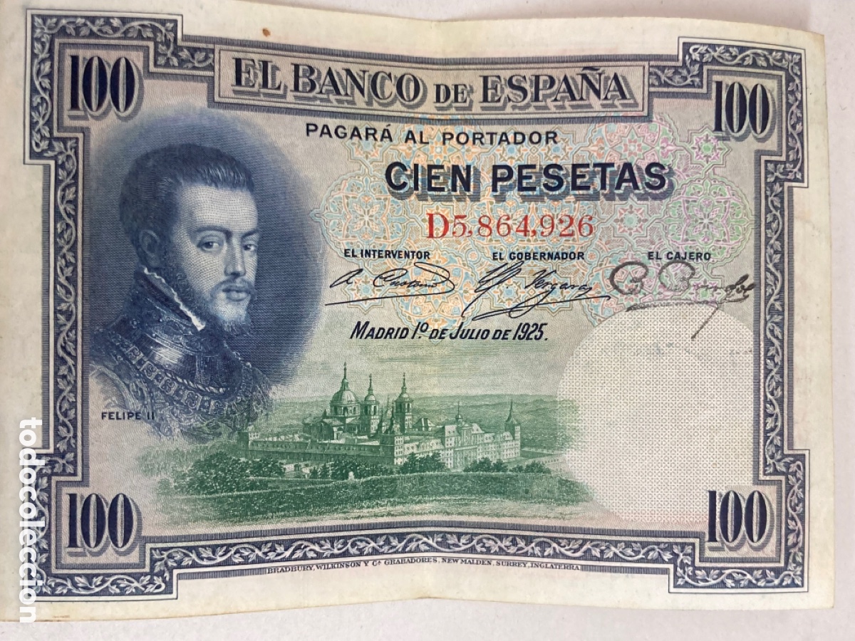 Bol&iacute;grafos antiguos: Billete de cien pesetas 1925 - Foto 1