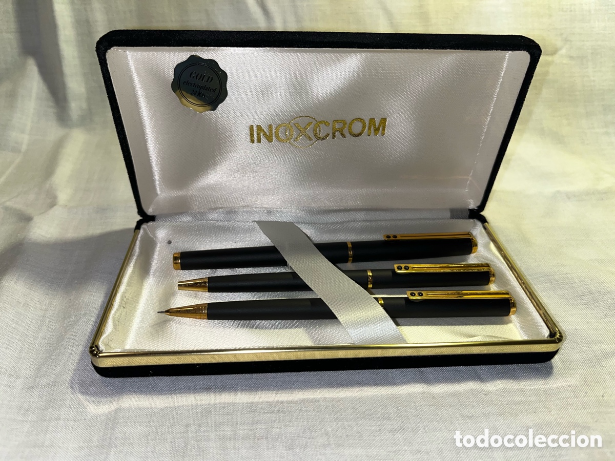 Bol&iacute;grafos antiguos: Estuche Inoxcrom con Pluma, bol&iacute;grafo y portaminas