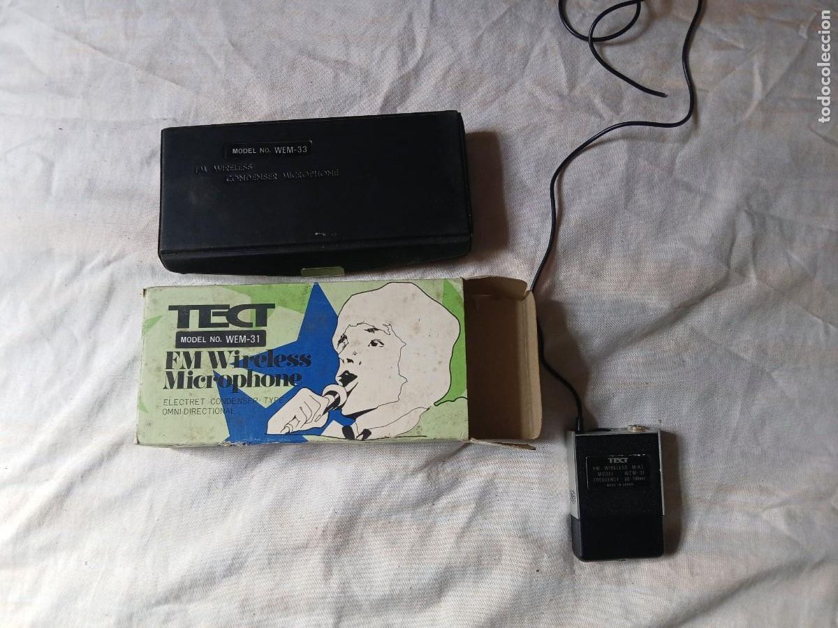Bol&iacute;grafos antiguos: Antiguo micr&oacute;fono inal&aacute;mbrico vintage de la marca Tect, modelo WEM-31, fabricado en Jap&oacute;n
