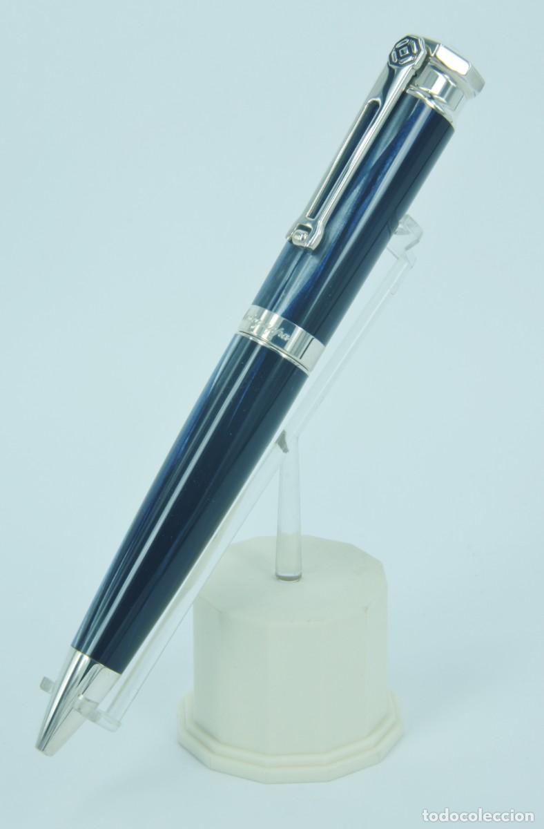 Bol&iacute;grafos antiguos: MONTEGRAPPA EMOZIONE BUTTERFLY BLUE, Plata .925 y celuloide rojo, bol&iacute;grafo NOS