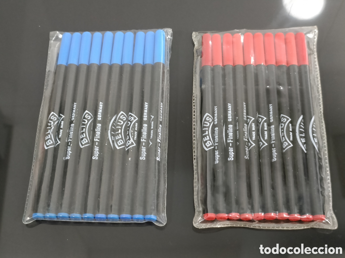 Bol&iacute;grafos antiguos: Vintage Recambios Azul y rojo Belius Super fineline