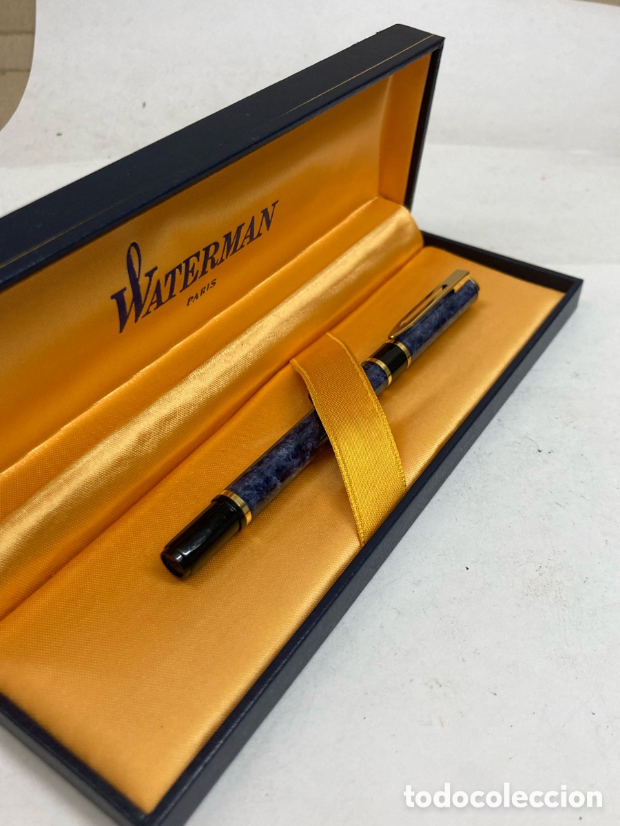 Bol&iacute;grafos antiguos: Bol&iacute;grafo Waterman cuerpo marmolado azul