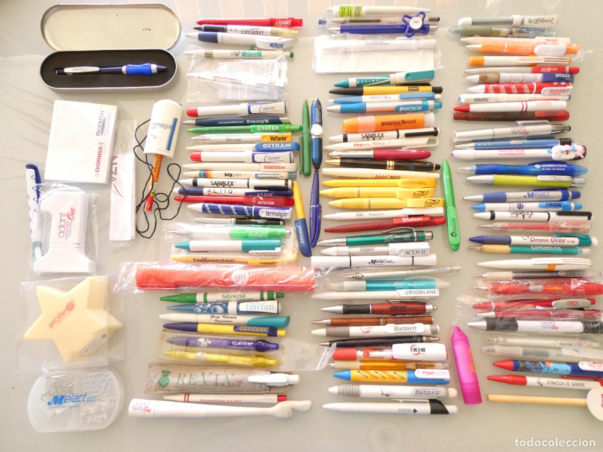 Old Ballpoint Pens: LOTE DE 111 ELEMENTOS ESCRITORIO: BOL&Iacute;GRAFOS PUBLICIDAD MEDICINAS MEDICAMENTOS FARMACE&Uacute;TICOS. 1,6KG