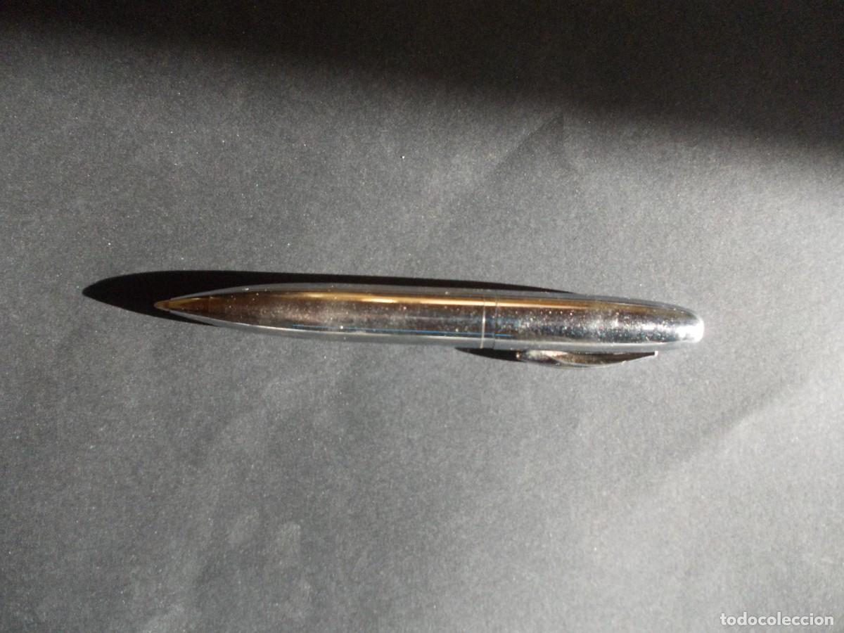 Bol&iacute;grafos antiguos: Bol&iacute;grafo met&aacute;lico cromado dise&ntilde;o Space Age a&ntilde;os 70 minimalista escritorio escritura vintage