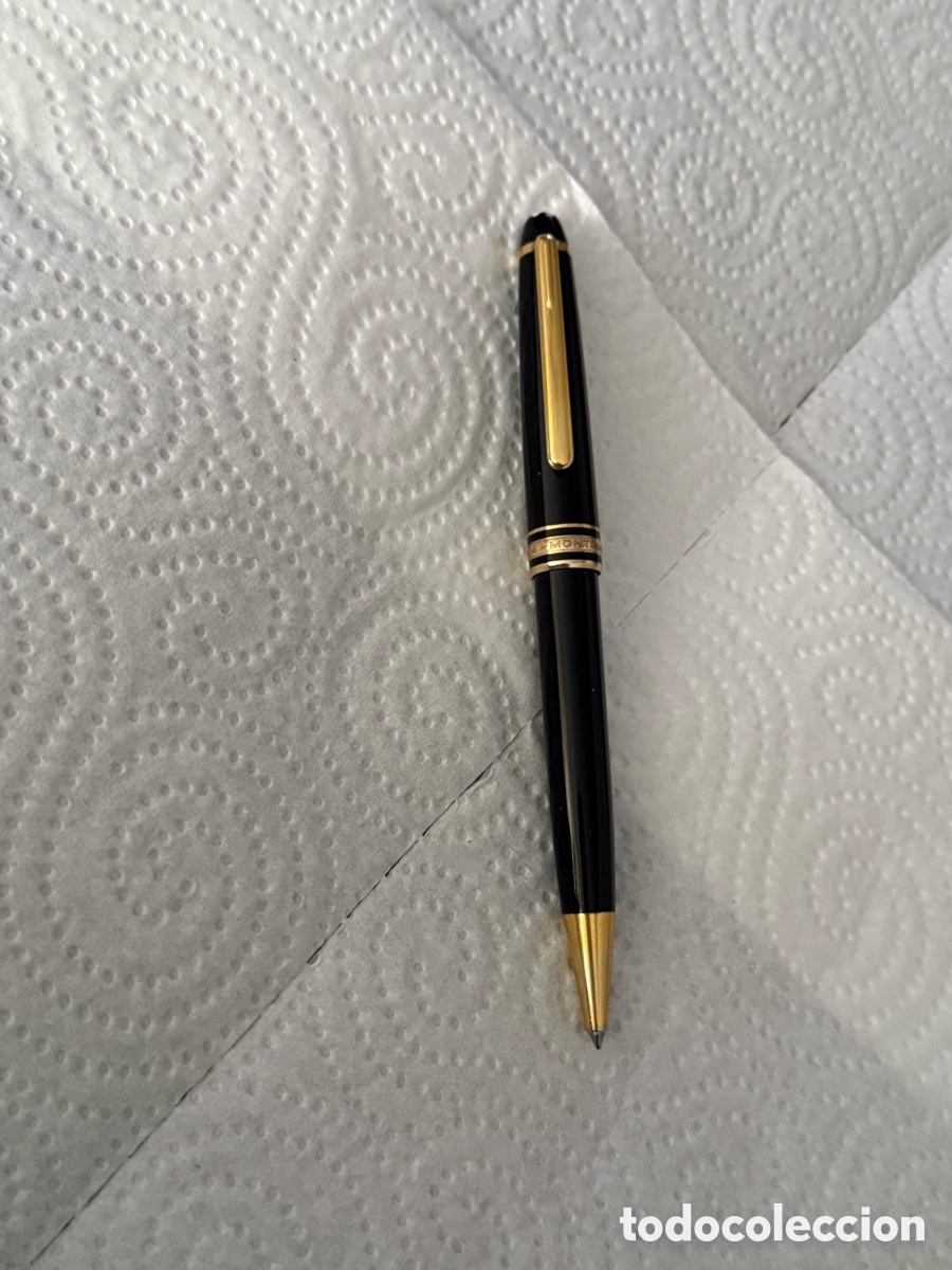 Bol&iacute;grafos antiguos: Bol&iacute;grafo Montblanc Meisterst&uuml;ck original negro resina detalles dorados con n&uacute;mero de serie