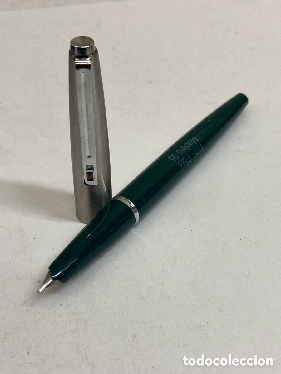 Bol&iacute;grafos antiguos: Pluma Inoxcrom 55 cuerpo celuloide verde