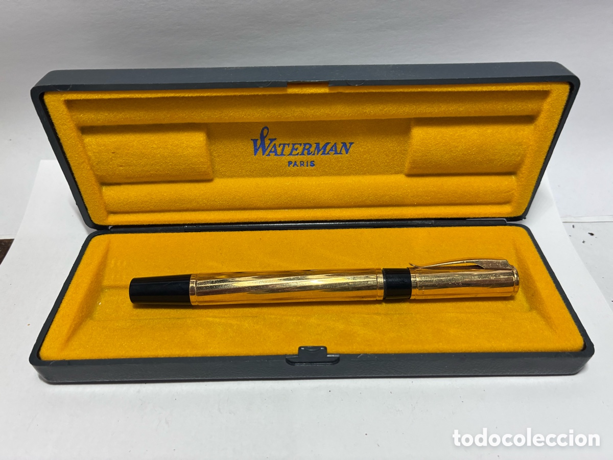 Bol&iacute;grafos antiguos: Rotulador Waterman chapado oro vintage en su caja