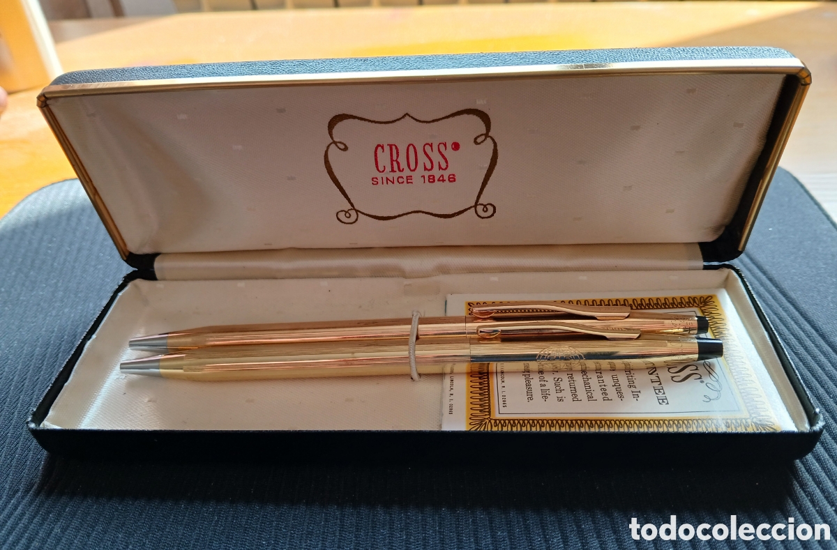 Bol&iacute;grafos antiguos: juego de boligrafos cross dorados a&ntilde;os-80