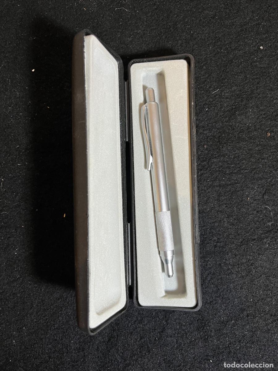 Bol&iacute;grafos antiguos: Bol&iacute;grafo T&eacute;cnico Met&aacute;lico Vintage Grip Moleteado Con Estuche A&ntilde;os 90