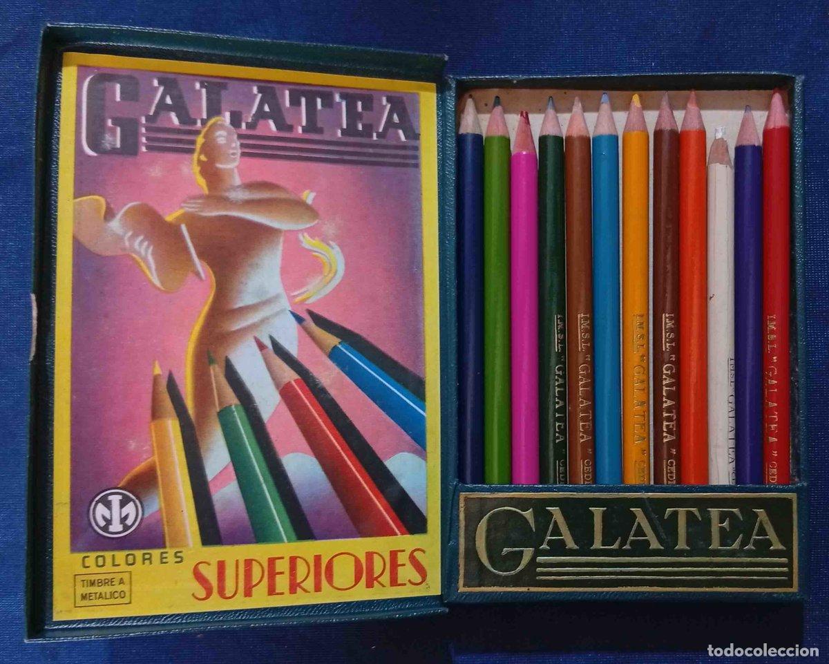 Bol&iacute;grafos antiguos: CAJA CON 12 L&Aacute;PICES DE COLORES MARCA GALATEA. S/F.