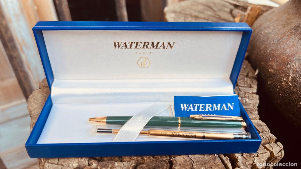 Bol&iacute;grafos antiguos: Bol&iacute;grafo waterman verde estuche funciona negro fino recarga