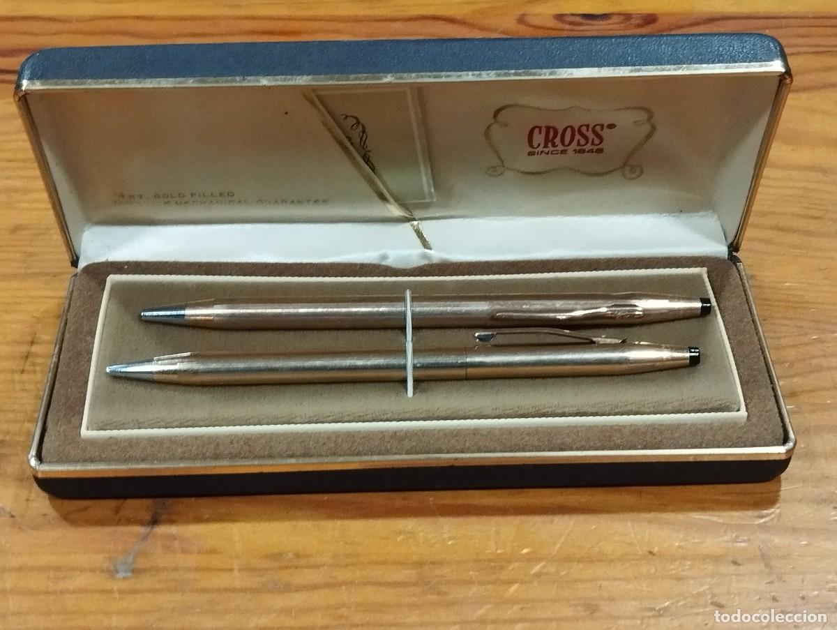 Bol&iacute;grafos antiguos: CONJUNTO CROSS SET. BOL&Iacute;GRAFO Y PORTAMINAS DORADOS 14 KT. IRELAND EN ESTUCHE.