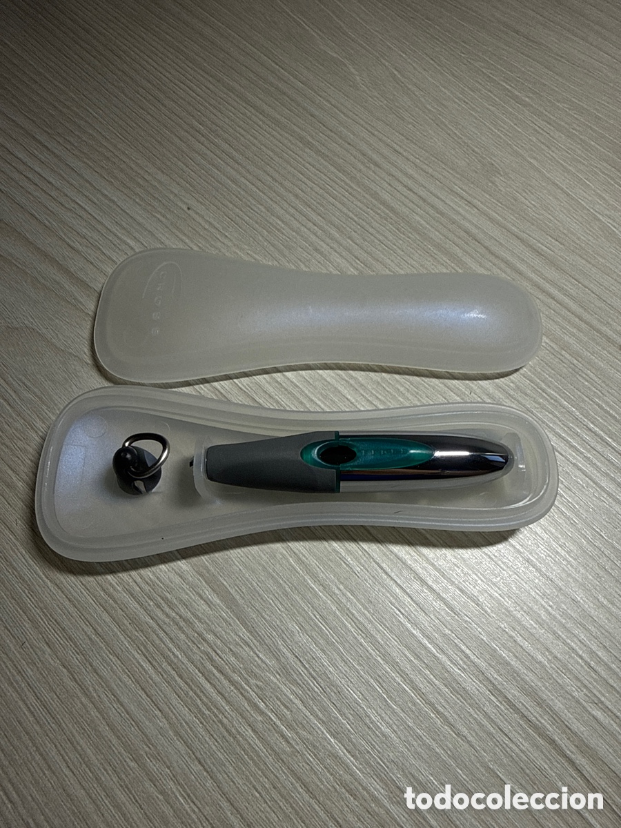 Bol&iacute;grafos antiguos: Bol&iacute;grafo de Bolsillo Cross Ion Verde y Cromo - Pocket Pen con Estuche Original y Anilla