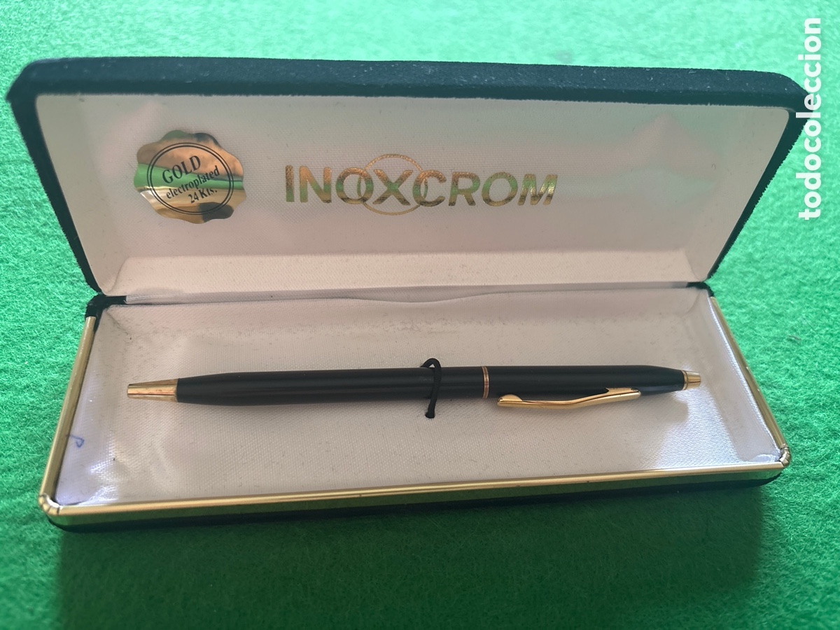 Stylos-bille anciens: Bol&iacute;grafo Inoxcrom golf electroplated 24k (A15)