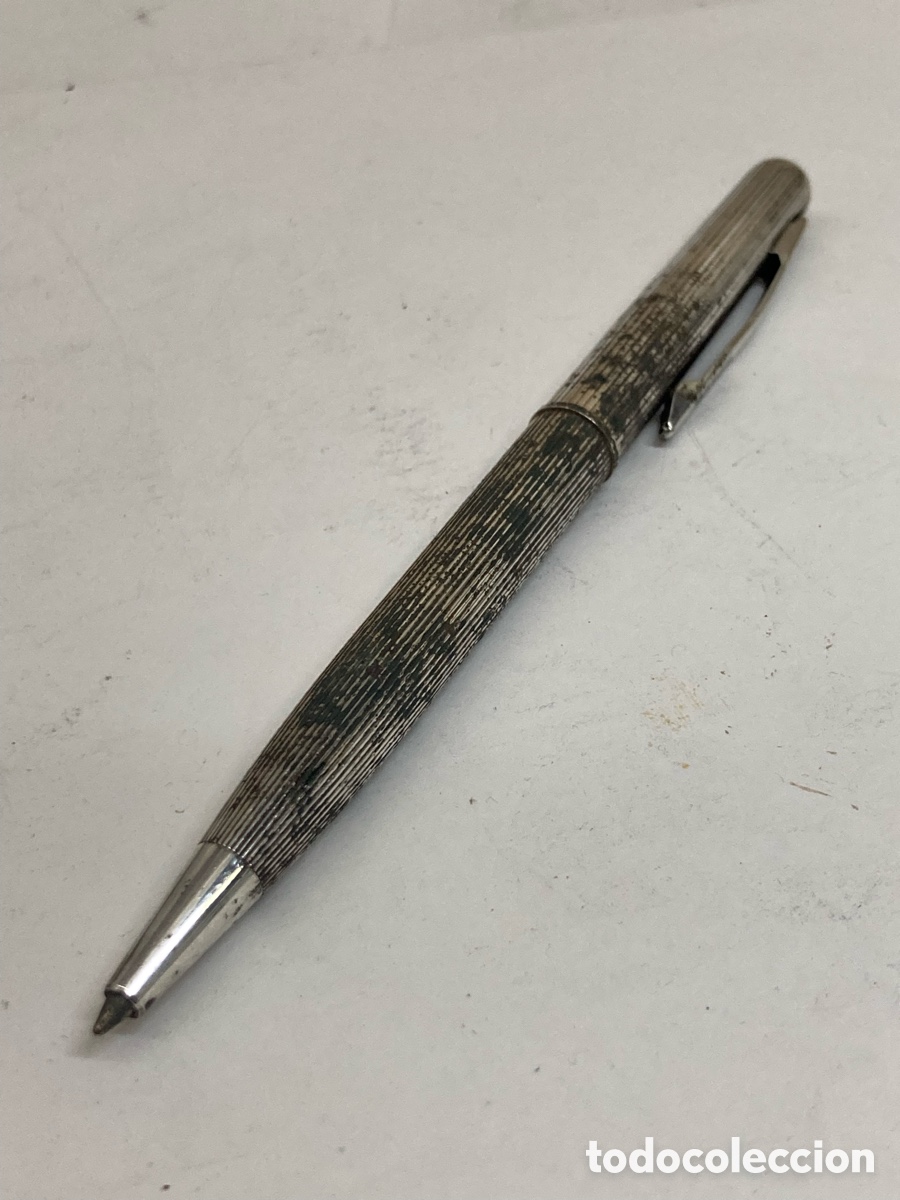 Bol&iacute;grafos antiguos: Bol&iacute;grafo sin marca publicidad Patos cuerpo plata antiguo pluma 29-2