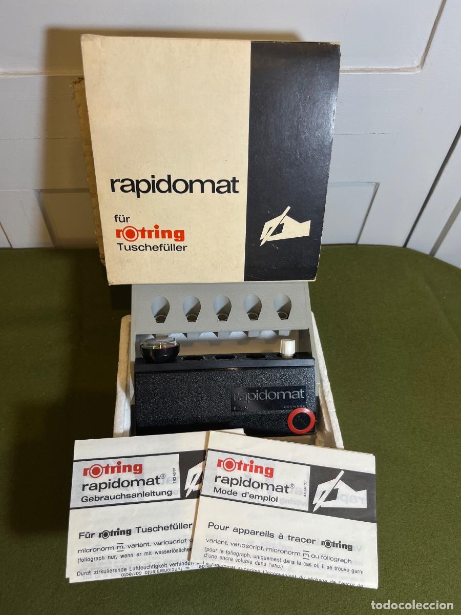 Bol&iacute;grafos antiguos: Rotring Rapidomat estaci&oacute;n humidificadora original para estil&oacute;grafos t&eacute;cnicos con caja y manuales vi