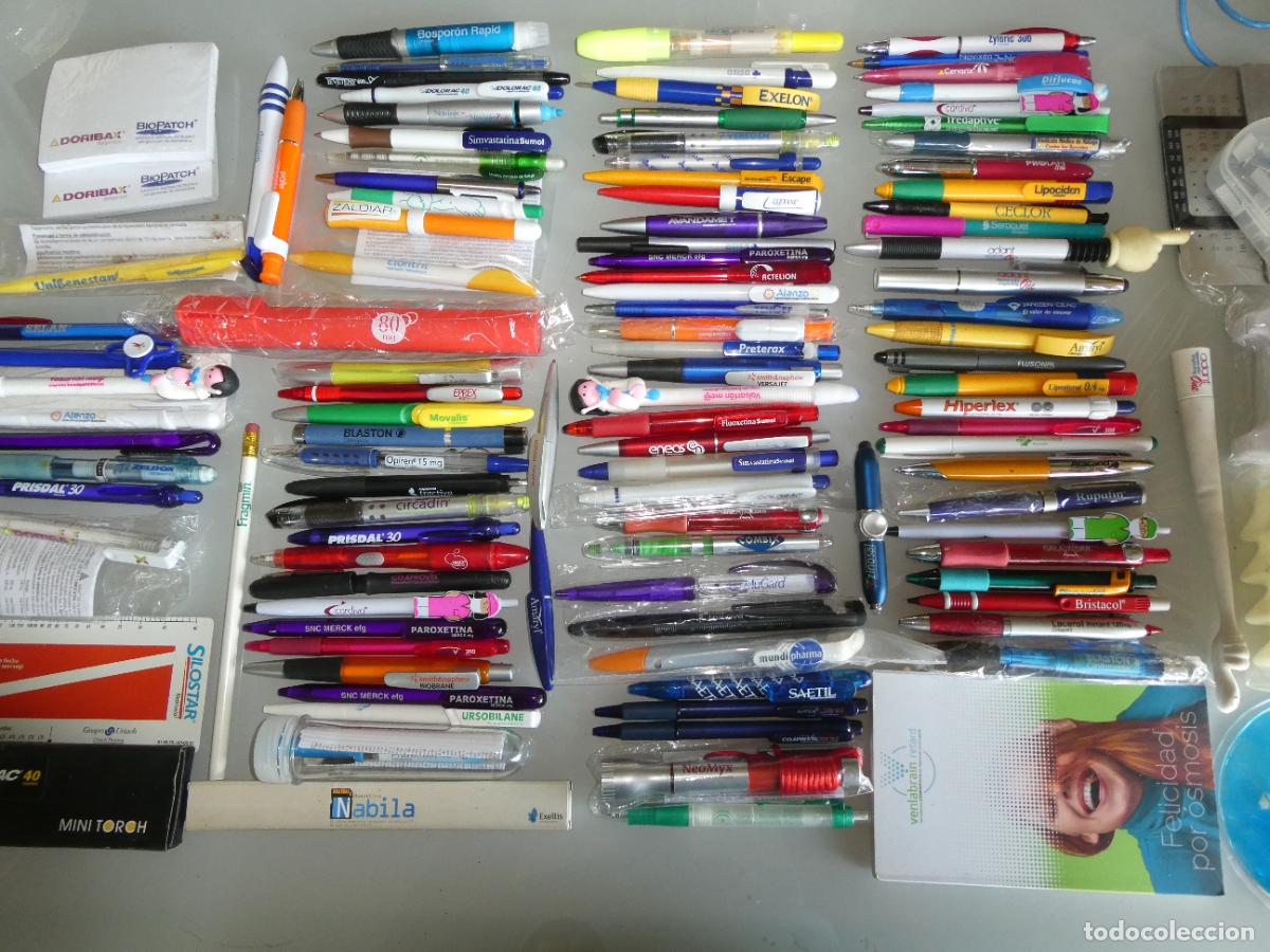 Esferogr&aacute;ficas antigas: LOTE COLECCI&Oacute;N 115 ELEMENTOS ESCRITORIO BOL&Iacute;GRAFOS L&Aacute;PICES MEDICINAS MEDICAMENTOS FARMACIA. 1,8KG