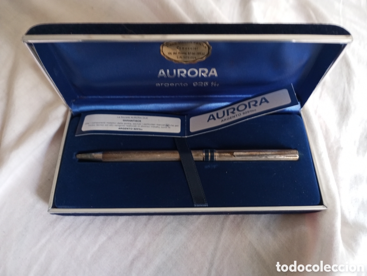 Bol&iacute;grafos antiguos: Bol&iacute;grafo Aurora En plata de ley 925 En caja original modelo Marco Polo a&ntilde;os 80