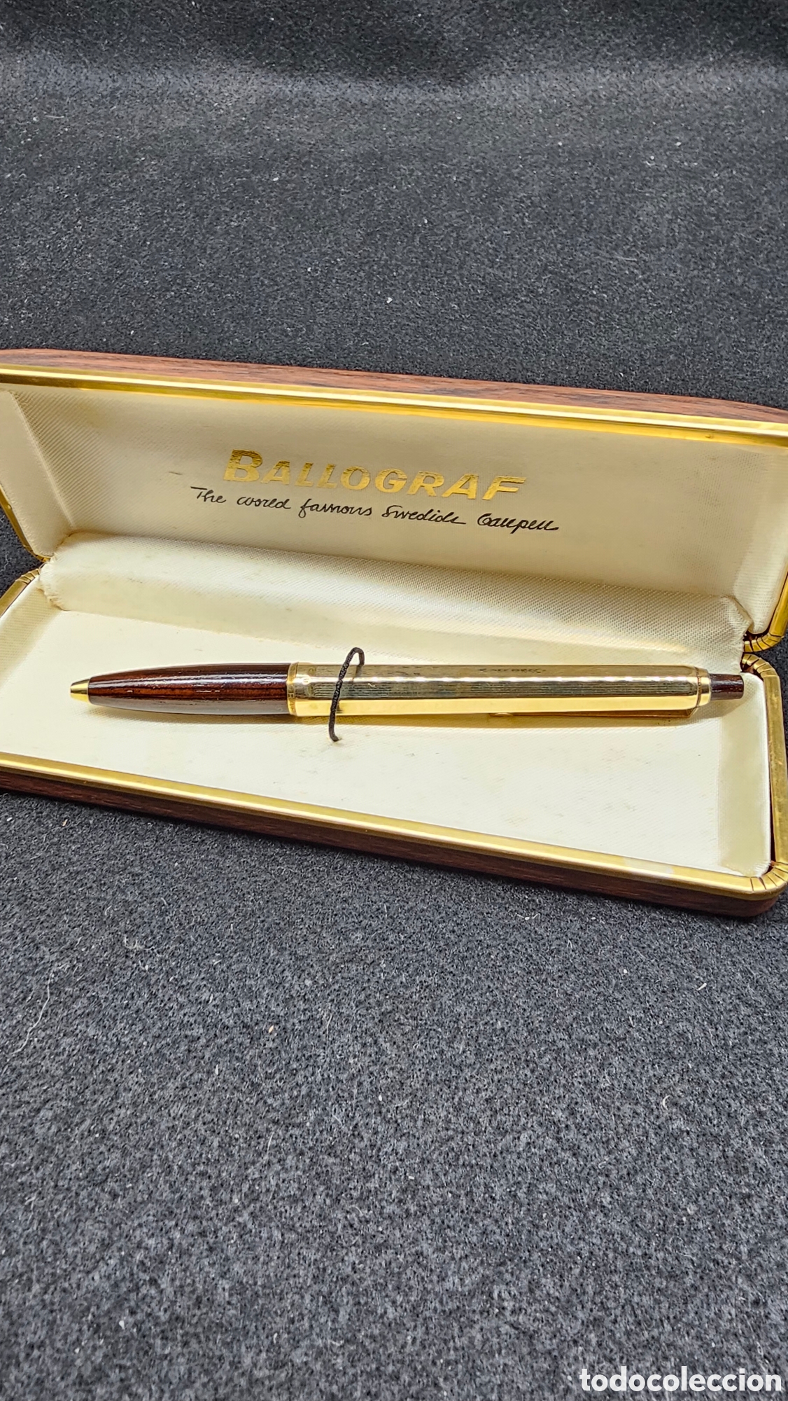 Bol&iacute;grafos antiguos: bol&iacute;grafo Ballograf sueco vintage de madera y chapado en oro