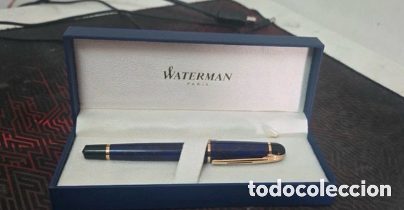 Bol&iacute;grafos antiguos: Bol&iacute;grafo azul marmolado Waterman Par&iacute;s