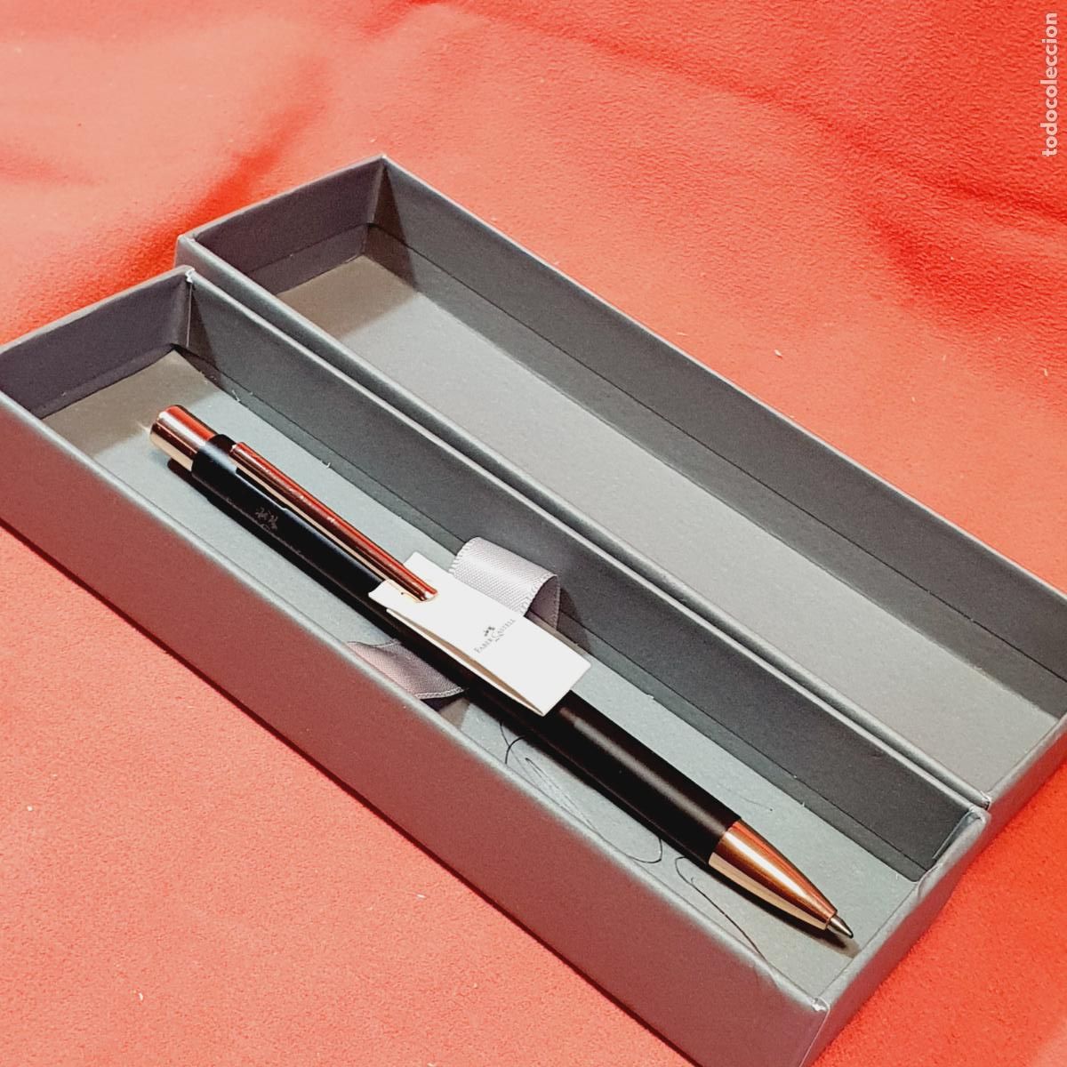 Bol&iacute;grafos antiguos: BOL&Iacute;GRAFO-FABER CASTELL NEO SLIM NEGRO MATE Y ORO ROSA-NUEVO-S&Oacute;LO RAYAS BOLI EN CAJA-VER FOTOGRAF