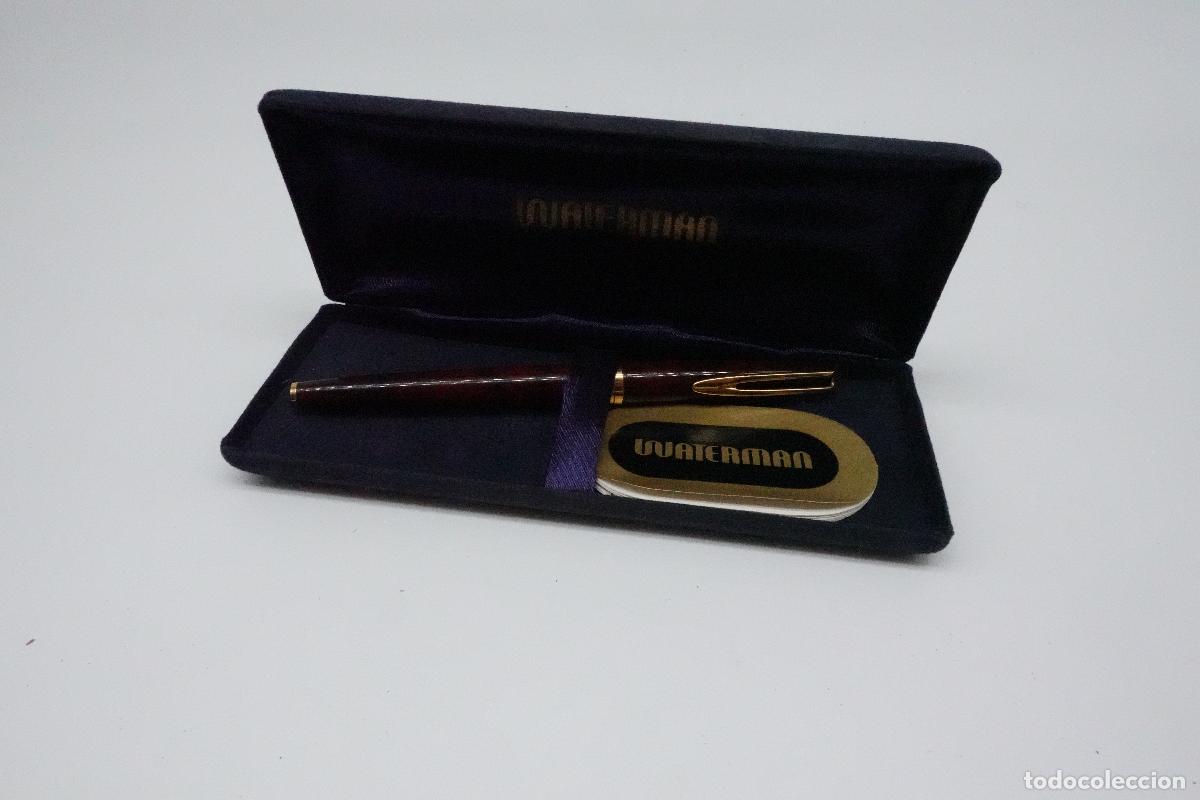 Old Ballpoint Pens: WATERMAN BOLIGRAFO MARR&Oacute;N DETALLES DORADOS ESTUCHE ORIGINAL DOCUMENTACI&Oacute;N VINTAGE