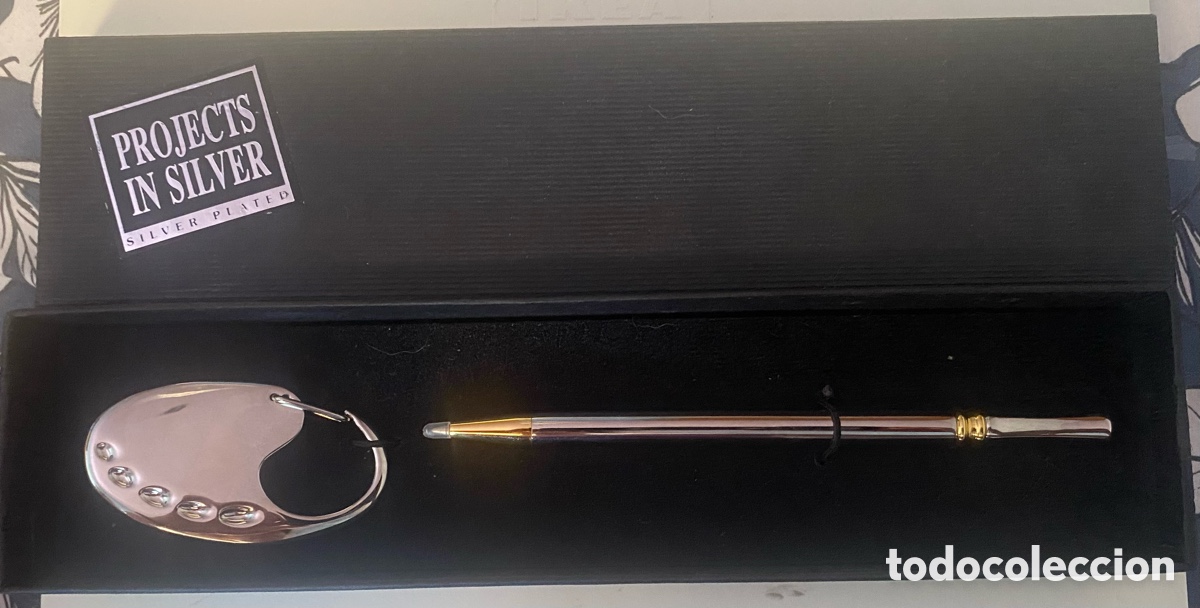 Bol&iacute;grafos antiguos: Estuche bol&iacute;grafo y llavero ba&ntilde;ado en plata
