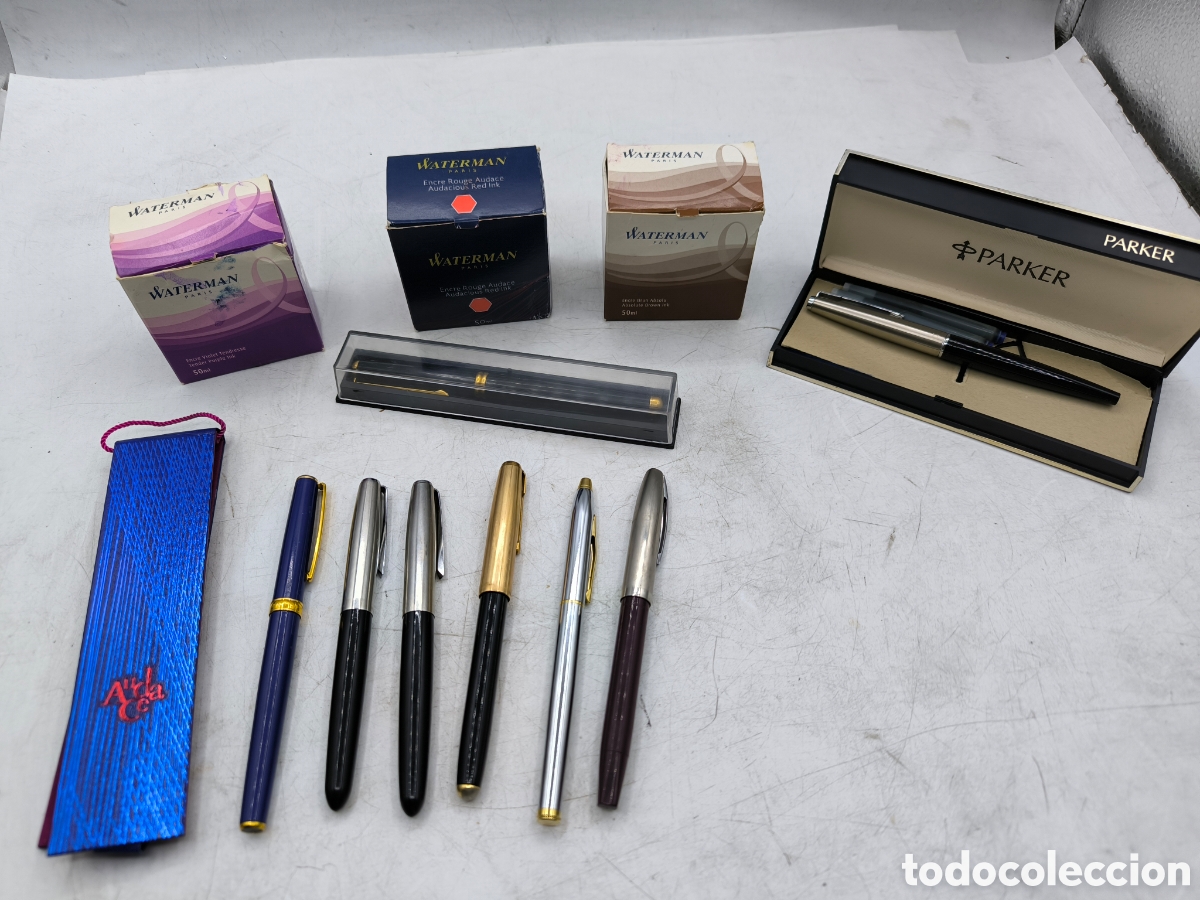 Old Ballpoint Pens: 9 Plumas Parker y otros + 3 frascos de tinta