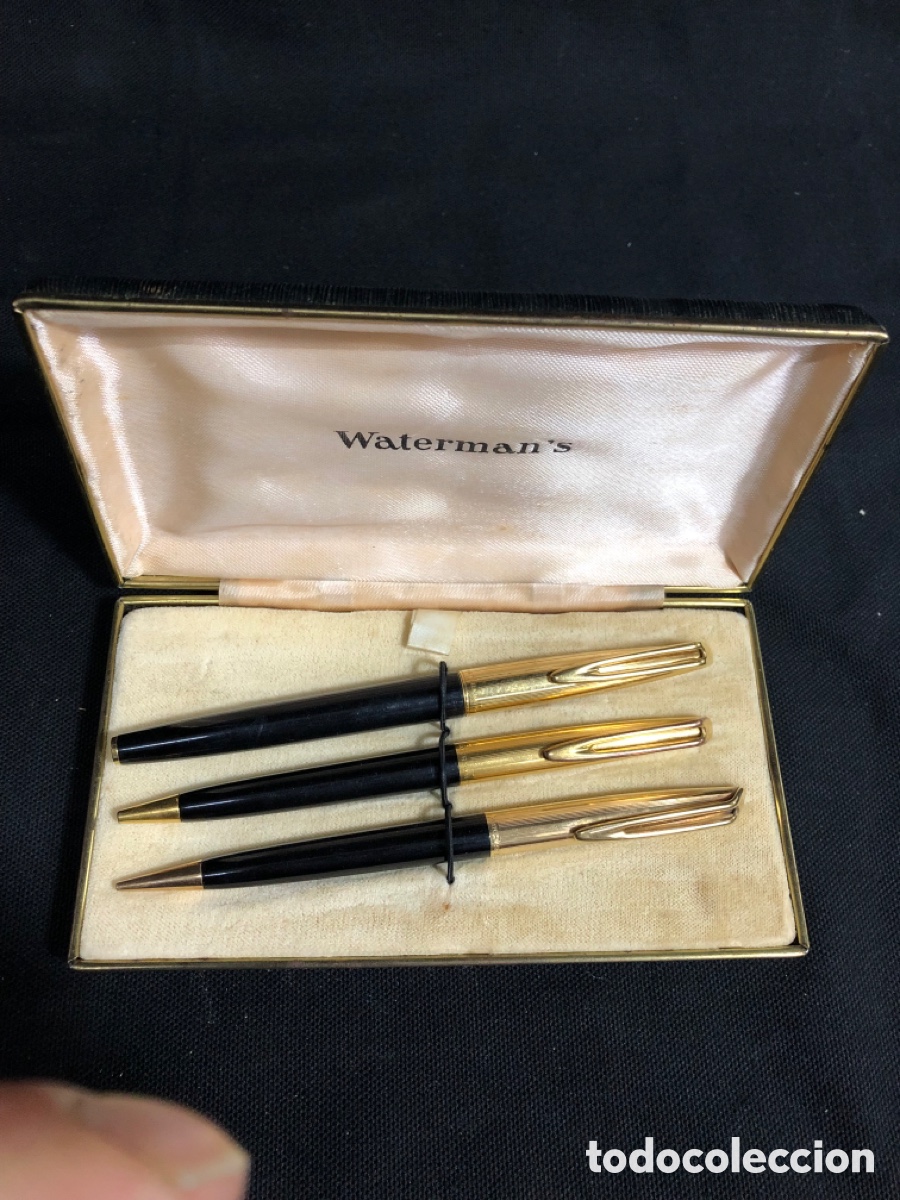 Bol&iacute;grafos antiguos: Espectacular Set Antiguo Waterman C/F (Pluma, Bol&iacute;grafo y L&aacute;piz) Estuche Original y Cartuchos