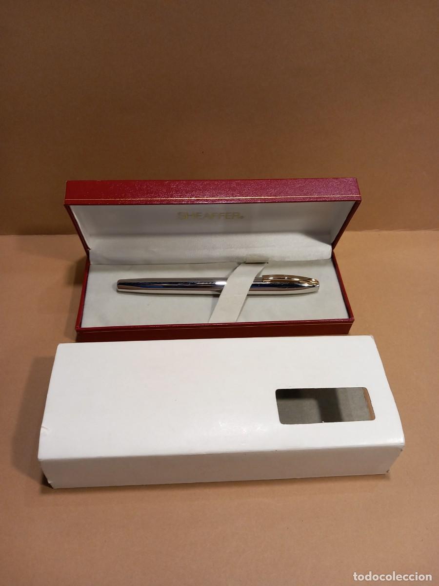 Bol&iacute;grafos antiguos: SHEAFFER ROLLER PLATEADO CON SU CAJA ORIGINAL (G)