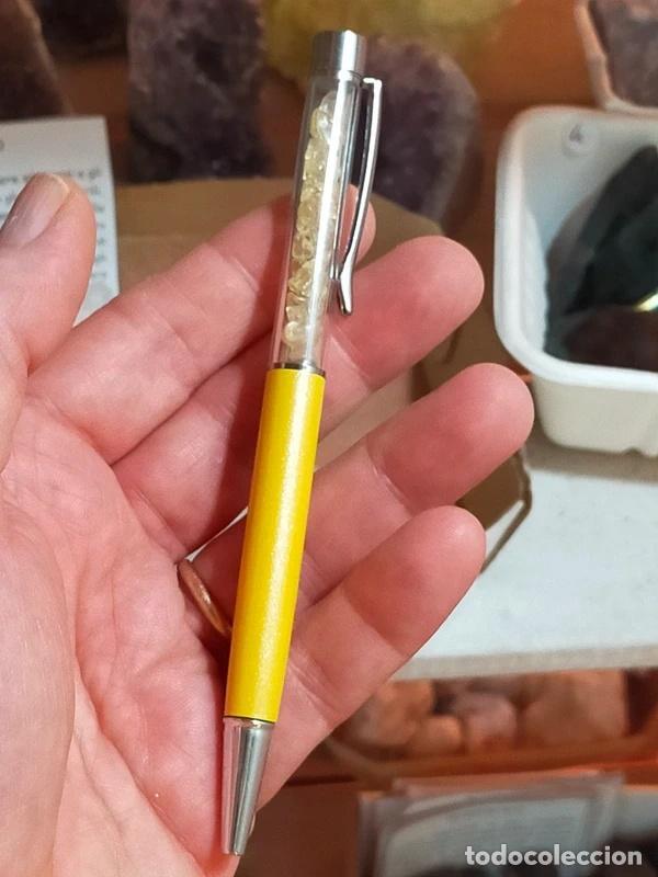 Bol&iacute;grafos antiguos: Penna con piccoli Cristalli di Quarzo Citrino