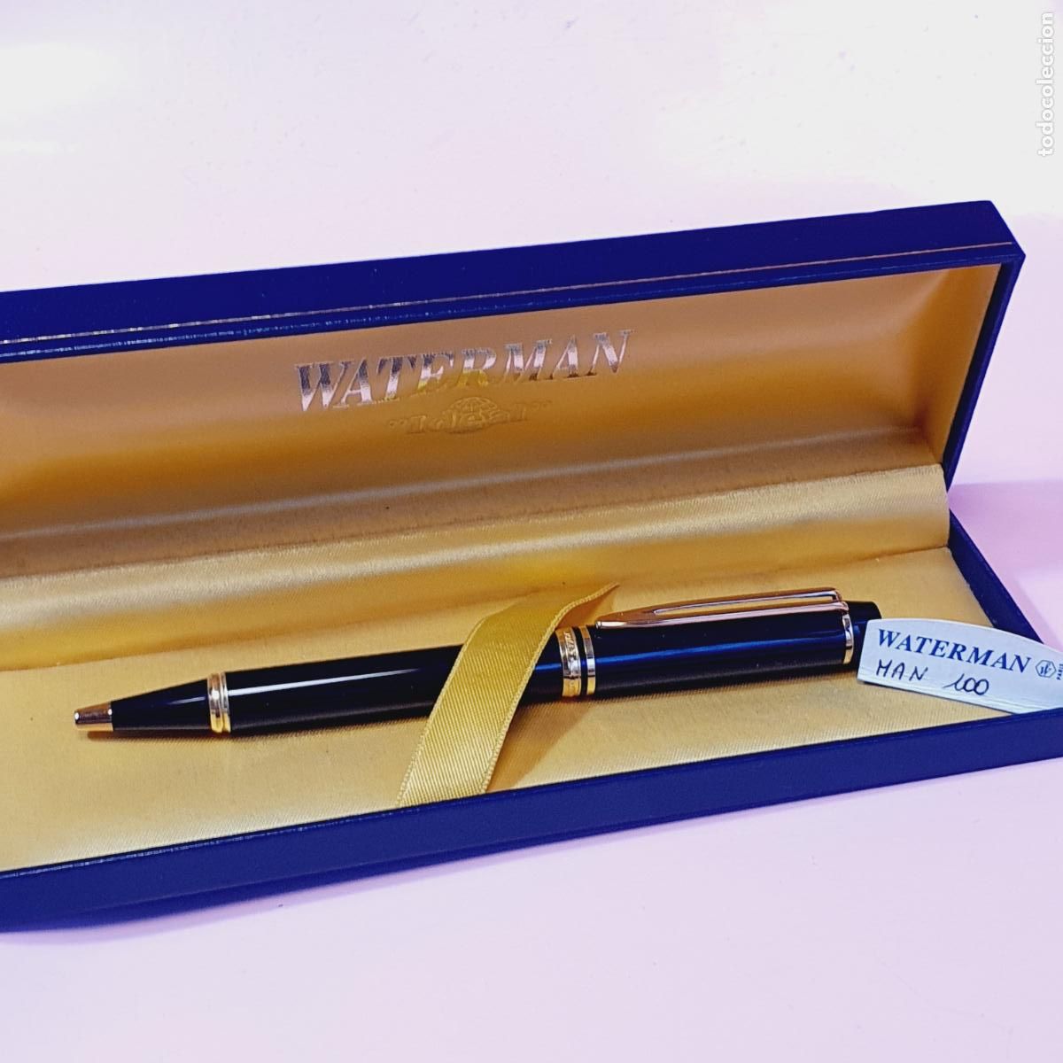 Bol&iacute;grafos antiguos: 8918*BOL&Iacute;GRAFO-WATERMAN MAN 100-FRANCIA-LACA CHINA NEGRA BRILLANTE+ORO-CAJA-NUEVO