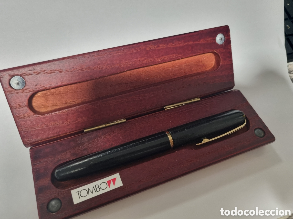 Bol&iacute;grafos antiguos: Pluma estilogr&aacute;fica / Bol&iacute;grafo Tombow de colecci&oacute;n con estuche de madera original