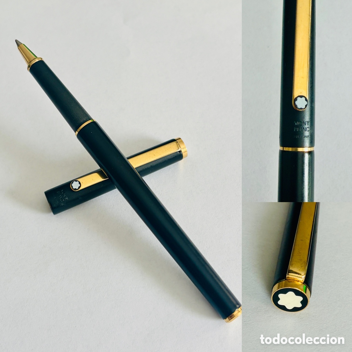 Bol&iacute;grafos antiguos: Roller bol&iacute;grafo Montblanc Noblesse Slimline FUNCIONA negro con detalles dorados