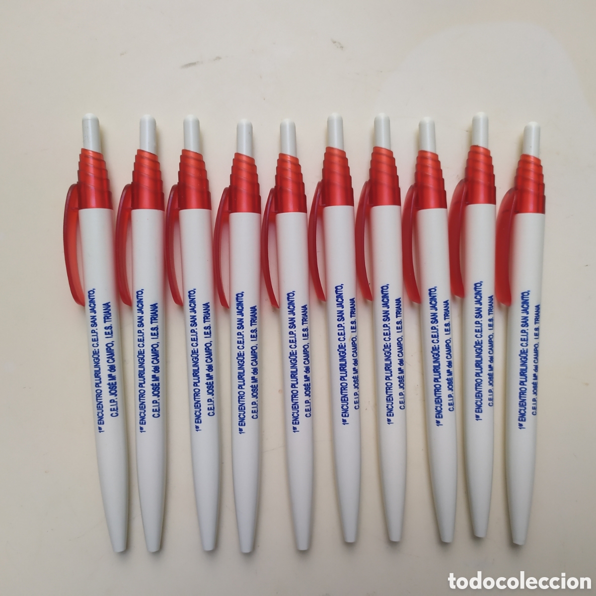 Bol&iacute;grafos antiguos: Lote de 10 boligrafos de unas jornadas biling&uuml;es de unos Colegios de Triana en Sevilla, nunca se han