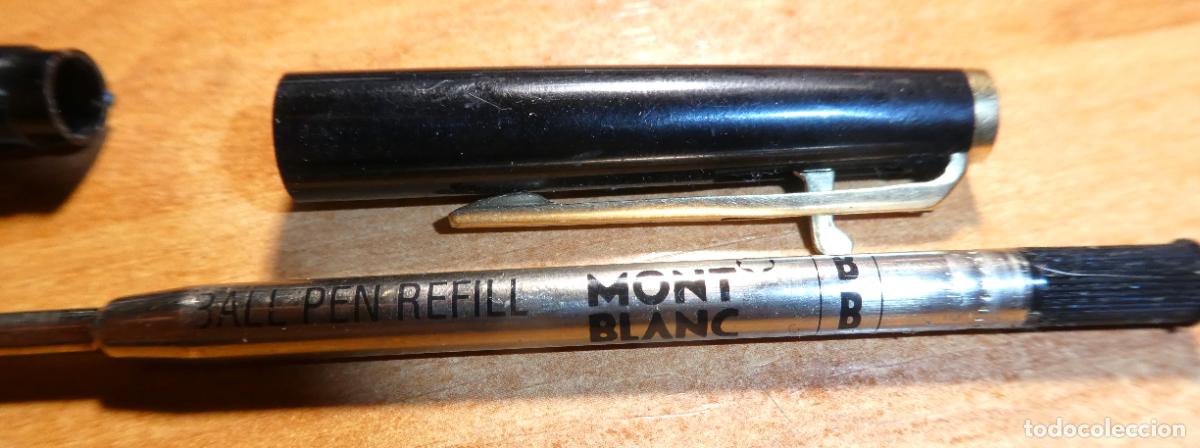 Bol&iacute;grafos antiguos: Bol&iacute;grafo vintage Montblanc 281 a&ntilde;os 70, negro y dorado con mecanismo de palanca de resina negra