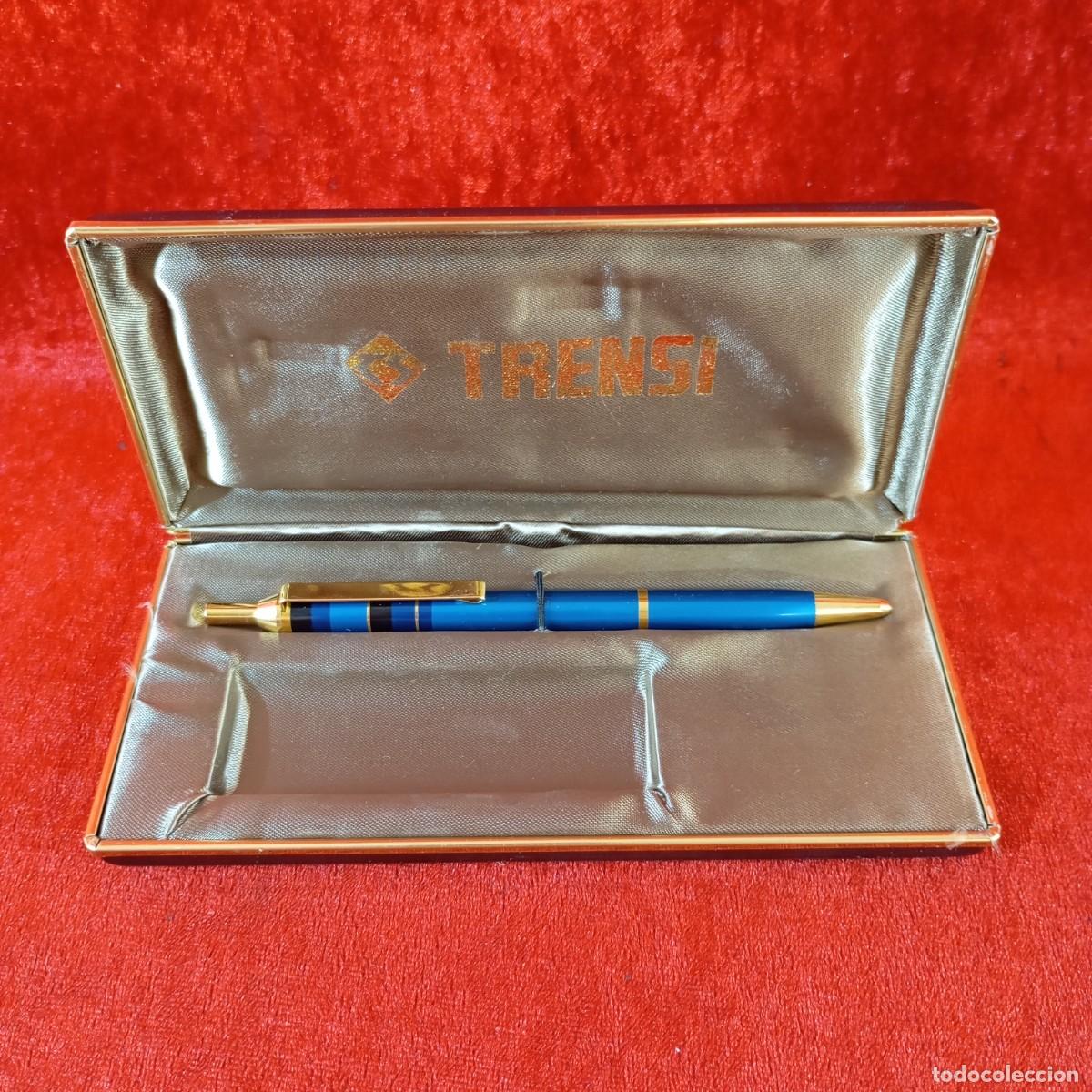 Bol&iacute;grafos antiguos: BOL&Iacute;GRAFO VINTAGE DORADO CON AZUL - MARCA TRENSI - CON SU ESTUCHE - 13,2 CM