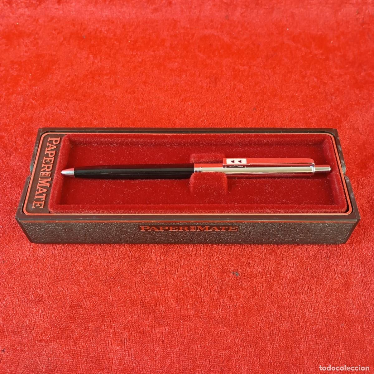 Bol&iacute;grafos antiguos: BOL&Iacute;GRAFO VINTAGE EN NEGRO Y PLATINO - MARCA PAPER MATE - 1970'S - CON SU ESTUCHE - 13,5 CM