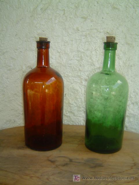 Bouteilles anciennes: 2 BOTELLAS DE FARMACIA COLOR VERDE Y MARRON