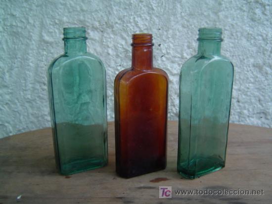 Botellas antiguas: 3 BOTELLAS 2 VERDES Y 1 MARRON DE LABORATORIO - Foto 1