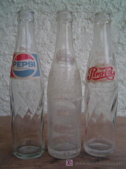 Botellas antiguas: 3 BOTELLAS DE PEPSI COLA DIFERENTES - Foto 2